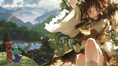 Anime girls kochiya sanae hakurei reimu touhou video games