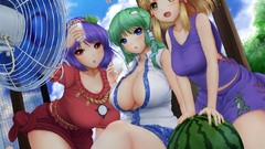 Anime girls kochiya sanae touhou moriya suwako yasaka kanako 