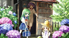 Anime girls kochiya sanae touhou moriya suwako yasaka kanako 