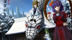 Anime girls kochiya sanae touhou moriya suwako yasaka kanako 