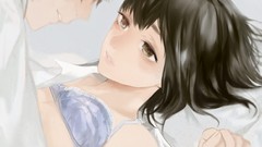 Anime girls lingerie bra lying down anime boys