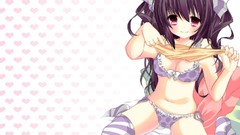 Anime girls lingerie brunettes touhou twintails video games 