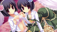 Anime girls lingerie purple hair yuri boobs undressing