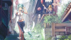 Anime girls lingerie streets kochiya sanae touhou moriya suwako 