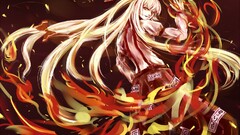 anime girls long hair Anime looking back looking at viewer fire