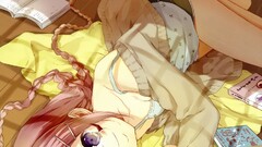 anime girls lying down glasses
