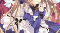 Anime girls maids violet eyes hair ribbons Tatekawa Mako 