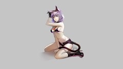 Anime girls nekomimi animal ears purple hair purple eyes tails 