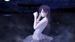 anime girls night moonlight Lake