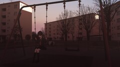 anime girls playground alone school uniform