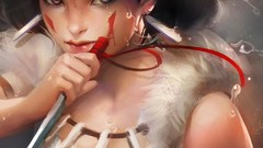 Anime girls princess mononoke artwork girls with swords