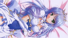 Anime girls purple hair lying down