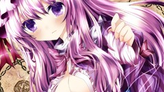 Anime girls purple hair purple eyes boobs