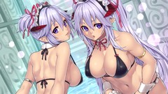 Anime girls purple hair purple eyes cleavage bikini boobs 