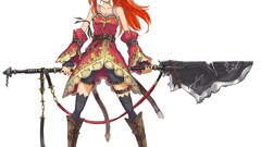 anime girls redhead original characters ponytail spear standing