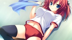 Anime girls redheads boobs red panties