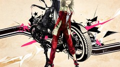 Anime girls redjuice motorbikes loups garous
