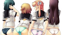 Anime girls school uniforms artwork Simple Background sailor 