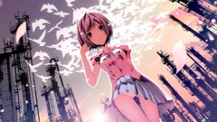 Anime girls school uniforms hanekawa tsubasa purple hair purple 