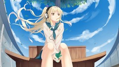 Anime girls school uniforms skies sailor uniforms