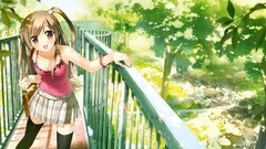 anime girls schoolgirl Bridge Garden smiling Anime kantoku