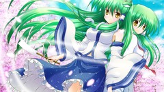 Anime girls shin kochiya sanae green hair touhou cherry blossoms