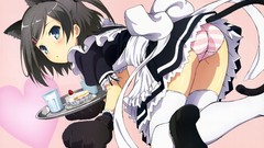 Anime girls short hair black hair animal ears underwear panties 