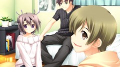 Anime girls short hair game cg purple eyes demons