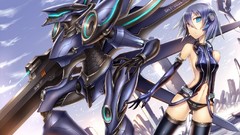 Anime girls short hair purple hair original characters mecha 