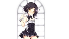 Anime girls short hair yellow eyes black hair panties thigh 
