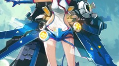 Anime girls skies cyborgs artwork