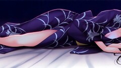 anime girls smiling kimono in bed soft shading Anime barefoot