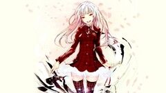 anime girls smiling long hair Simple Background standing Anime