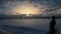 anime girls snow winter alone Manga sky landscape
