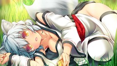 Anime girls touhou animal ears inubashiri momiji tails cleavage 