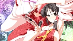 Anime girls witches hakurei reimu touhou black hair purple hair 