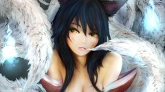 Anime girls yellow eyes animal ears tails cleavage League of 