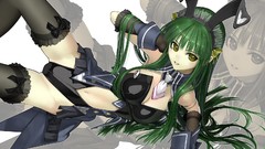 Anime girls yellow eyes green hair animal ears super robot wars 