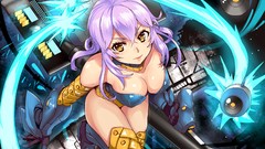 Anime girls yellow eyes purple hair cleavage