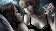 Anime glasses anime girls bra yuri cleavage