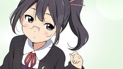 Anime glasses anime girls school uniforms ponytails purple eyes 