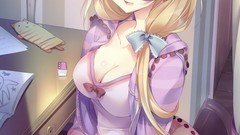 Anime glasses blondes blush anime girls cleavage