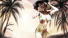 Anime glasses blondes green eyes swimsuits