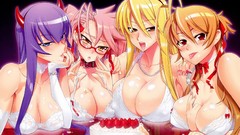 Anime glasses horns red eyes blondes pink hair long hair anime 