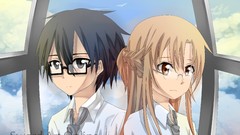 Anime glasses long hair anime girls brunettes short hair black 