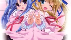 Anime glasses Ribbons blondes skirts blue hair anime girls blue 