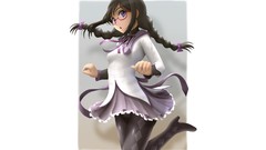 Anime glasses Ribbons long hair anime girls braids pantyhose 