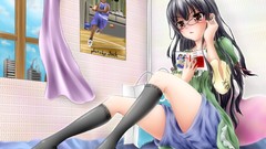 Anime glasses Shorts anime girls brown eyes black hair