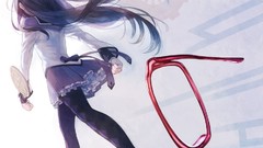 Anime glasses skirts anime girls brunettes mahou shoujo madoka 