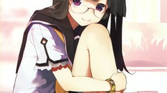 Anime glasses skirts smiling long hair anime girls school 